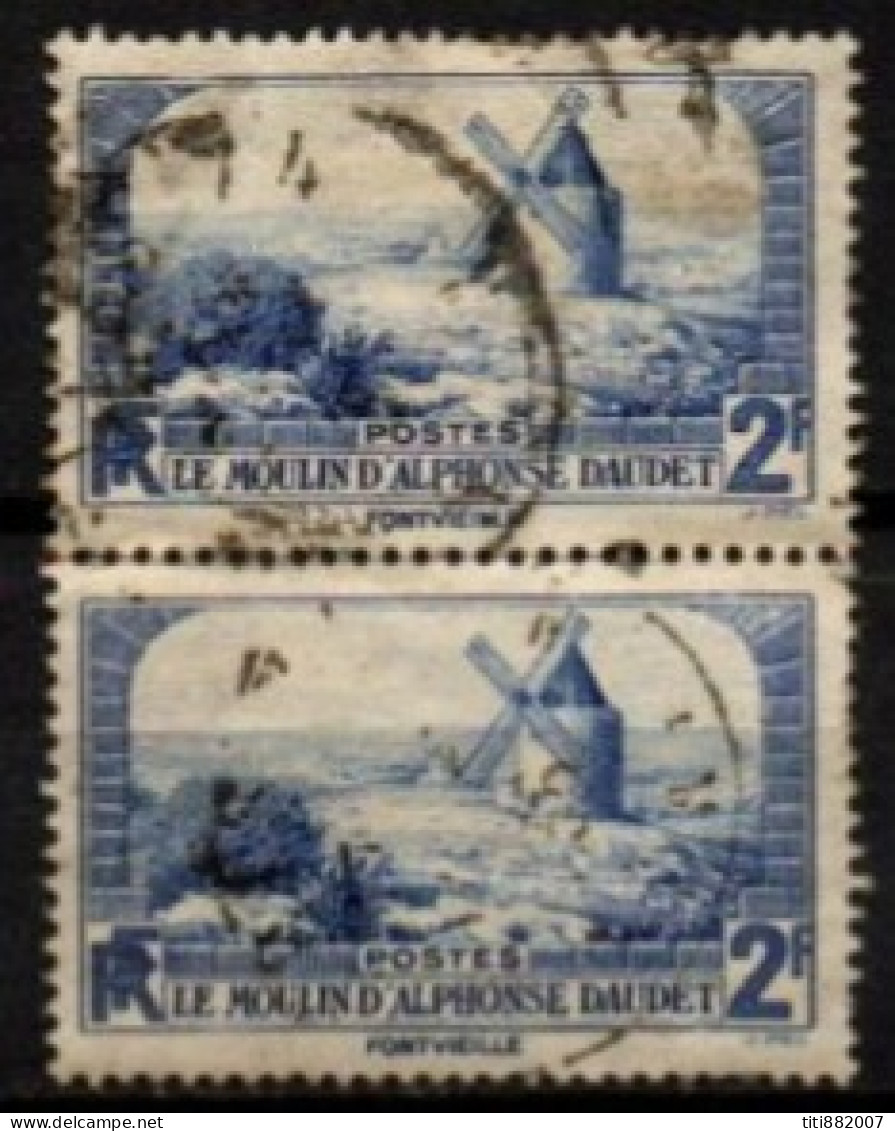 FRANCE    -   1935 .   Y&T N° 311 Oblitérés En Paire.    Le Moulin D' Alphonse Daudet. - Usados