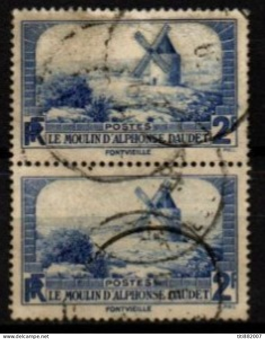 FRANCE    -   1935 .   Y&T N° 311 Oblitérés En Paire.    Le Moulin D' Alphonse Daudet. - Used Stamps