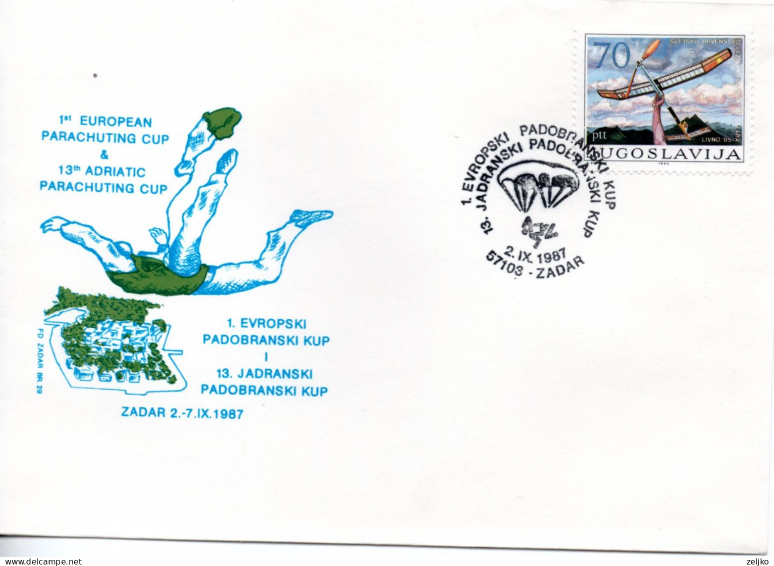 Yugoslavia, 1st European Parachute Cup And 18th Adriatic Parachute Cup, Zadar 1987 - Covers & Documents