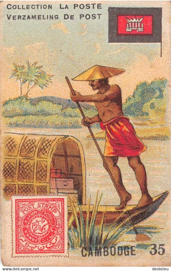 Chromo Collection La Poste Stamp & Flag -  Cambodge Cambodia - 4.5 X 6.5 Cm - Altri & Non Classificati