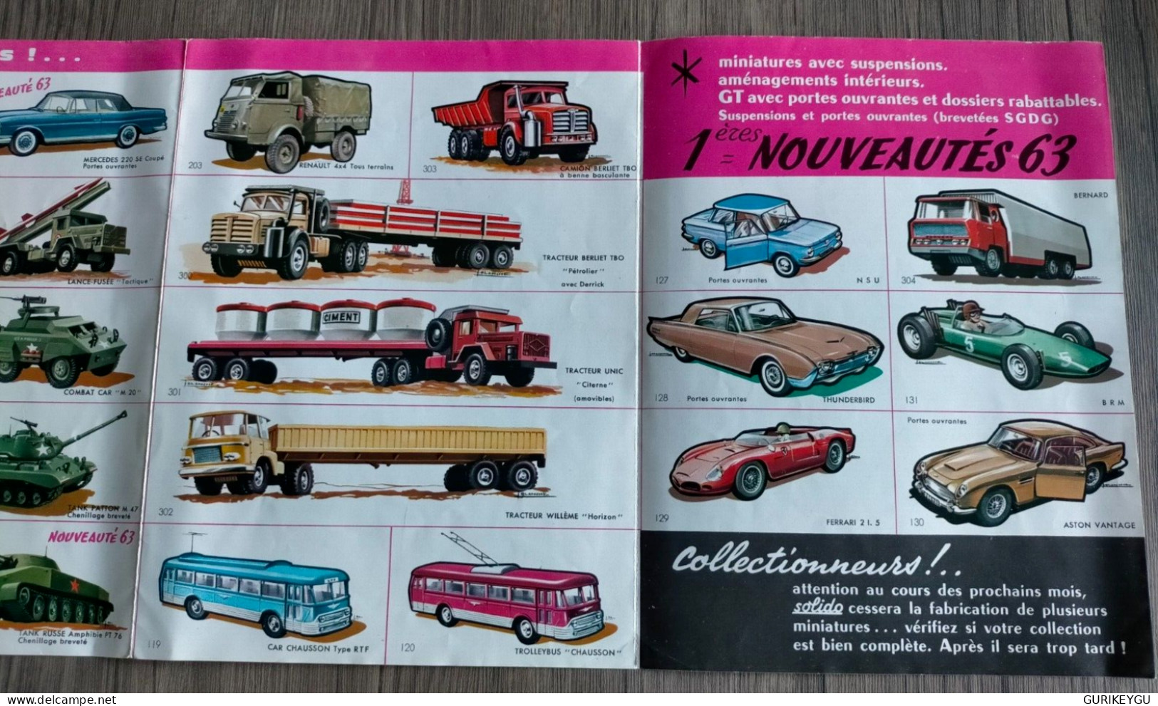 Catalogue Dépliant SOLIDO 1963 Révolvers Pistolet Canons Automobile Camion Véhicule Militaire Citroen AMI 6 FERRARI CAR - Other & Unclassified