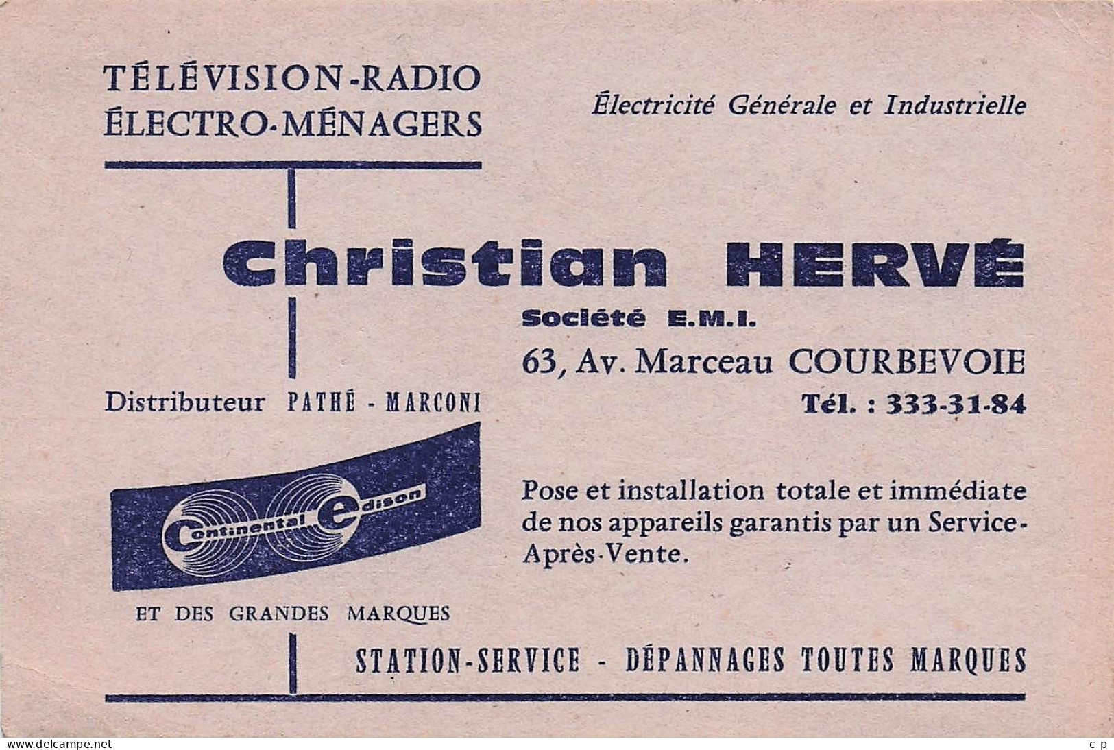 Courbevoie - Christion Hervé - Television - Radio - Avenue Marceau  63 -  Carte De Visite   -   CPA °J - Courbevoie