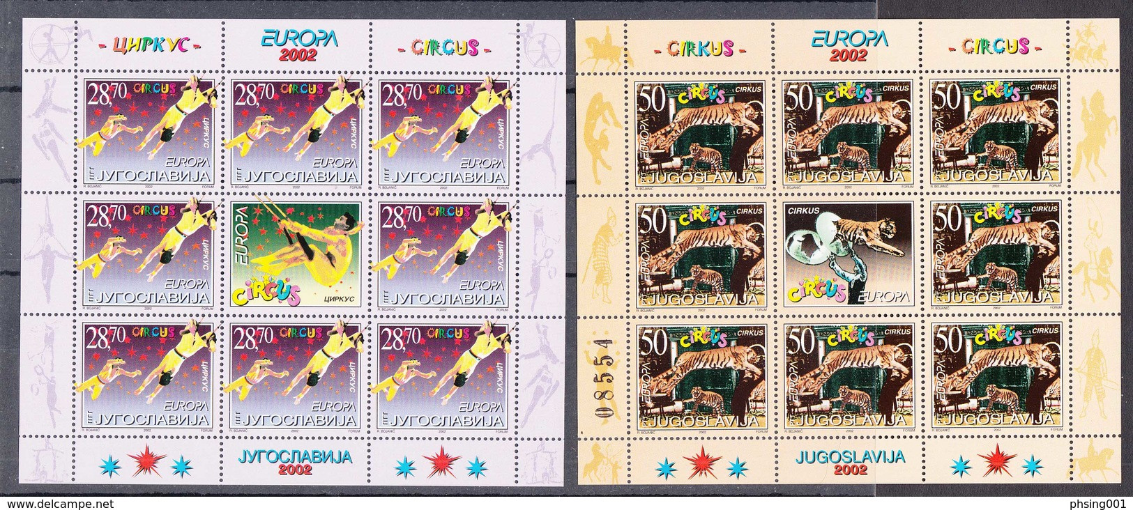 Yugoslavia 2002 Europa Circus Tiger Fauna Animals,  Mini Sheet MNH - Nuevos