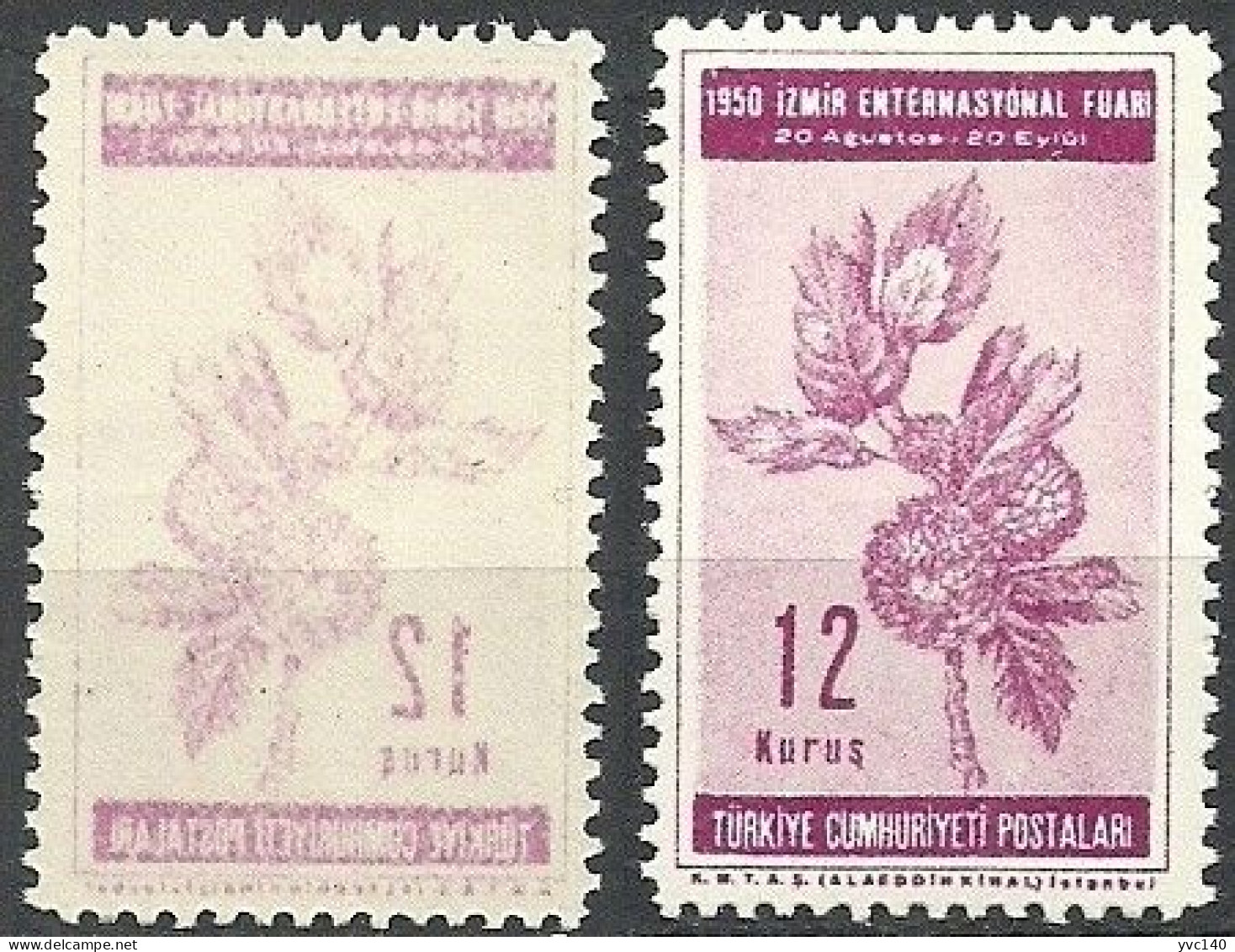 Turkey; 1950 International Izmir Fair 12 K. "Abklatsch" ERROR - Neufs