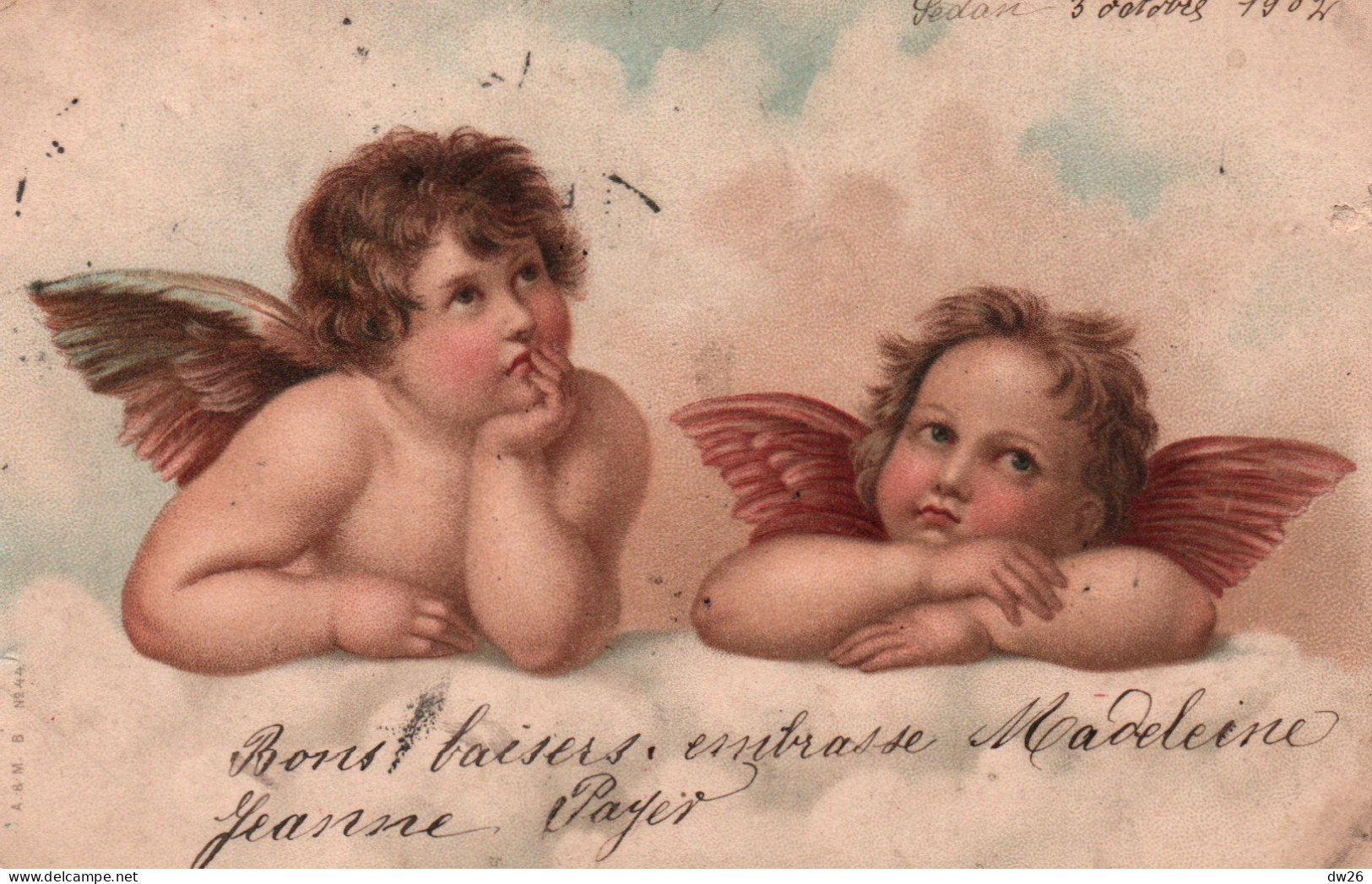 Deux Angelots Joufflus Songeurs - Illustration Non Signée - Carte A. & M. B. N° 244 Dos Simple - Engelen