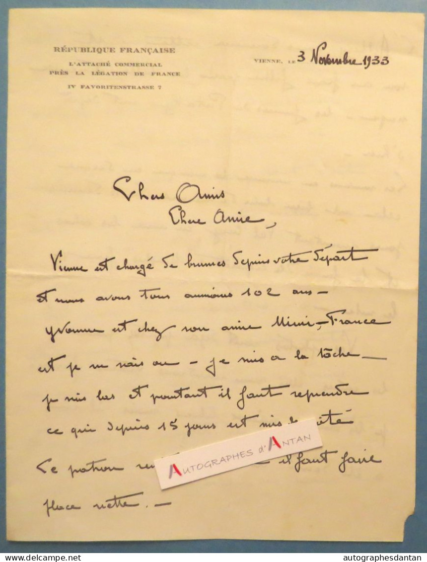 ● L.A.S Jean HUGUES 1933 à Henri BERAUD - Lettre Vienne (Autriche) Wien - Pataky - Val Crécy - Cigarettes Memphis - Schriftsteller