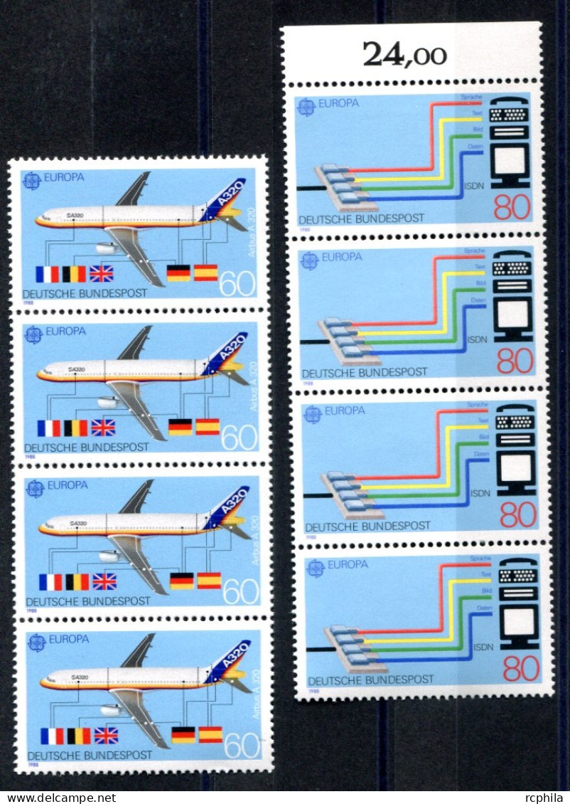 RC 27510 ALLEMAGNE COTE 14€ N° 1199 / 1200 X 4 Ex EUROPA 1988 TRANSPORTS ET COMMUNICATIONS NEUF ** MNH TB - 1988