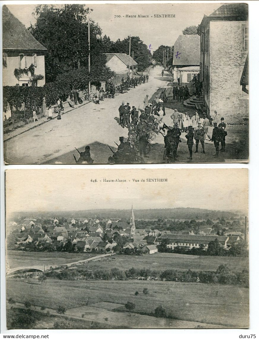 LOT 2 CPA Ecrites *  SENTHEIM Haute Alsace (Un Rue Très Animée Soldats ) & Vue De Sentheim ( Générale église ) - Sonstige & Ohne Zuordnung