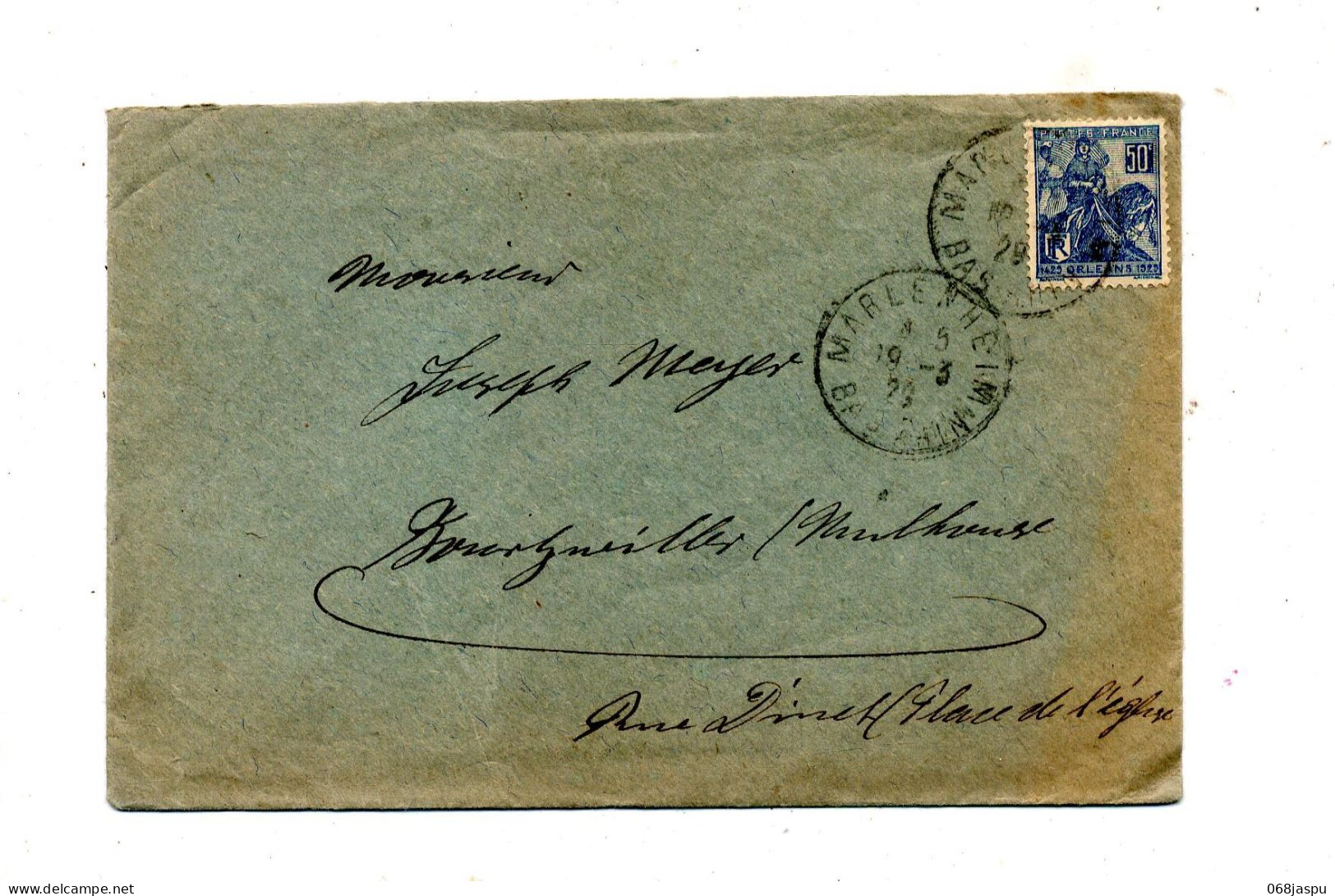 Lettre Cachet Marlenheim Sur Jeanne D'arc - Manual Postmarks