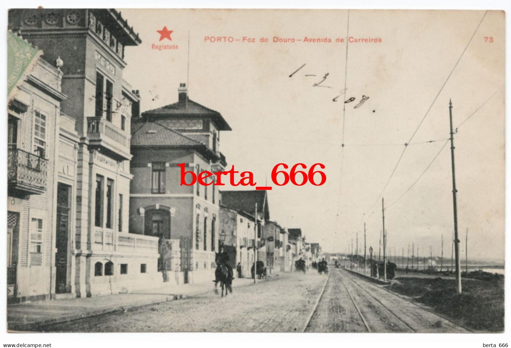 Porto * Foz Do Douro * Avenida De Carreiros * Nº 73 Edição Estrela Vermelha * Circulado 1908 - Porto
