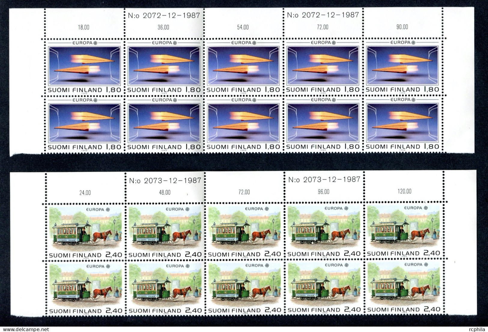 RC 27512 FINLANDE COTE 100€ N° 1015 / 1016 X 10 Ex EUROPA 1988 TRANSPORTS ET COMMUNICATIONS NEUF ** MNH TB - 1988