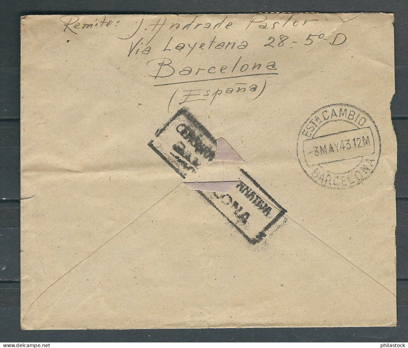 ESPAGNE 1943 Lettre Censurée De Barcelone Pour Lézignan France - Lettres & Documents