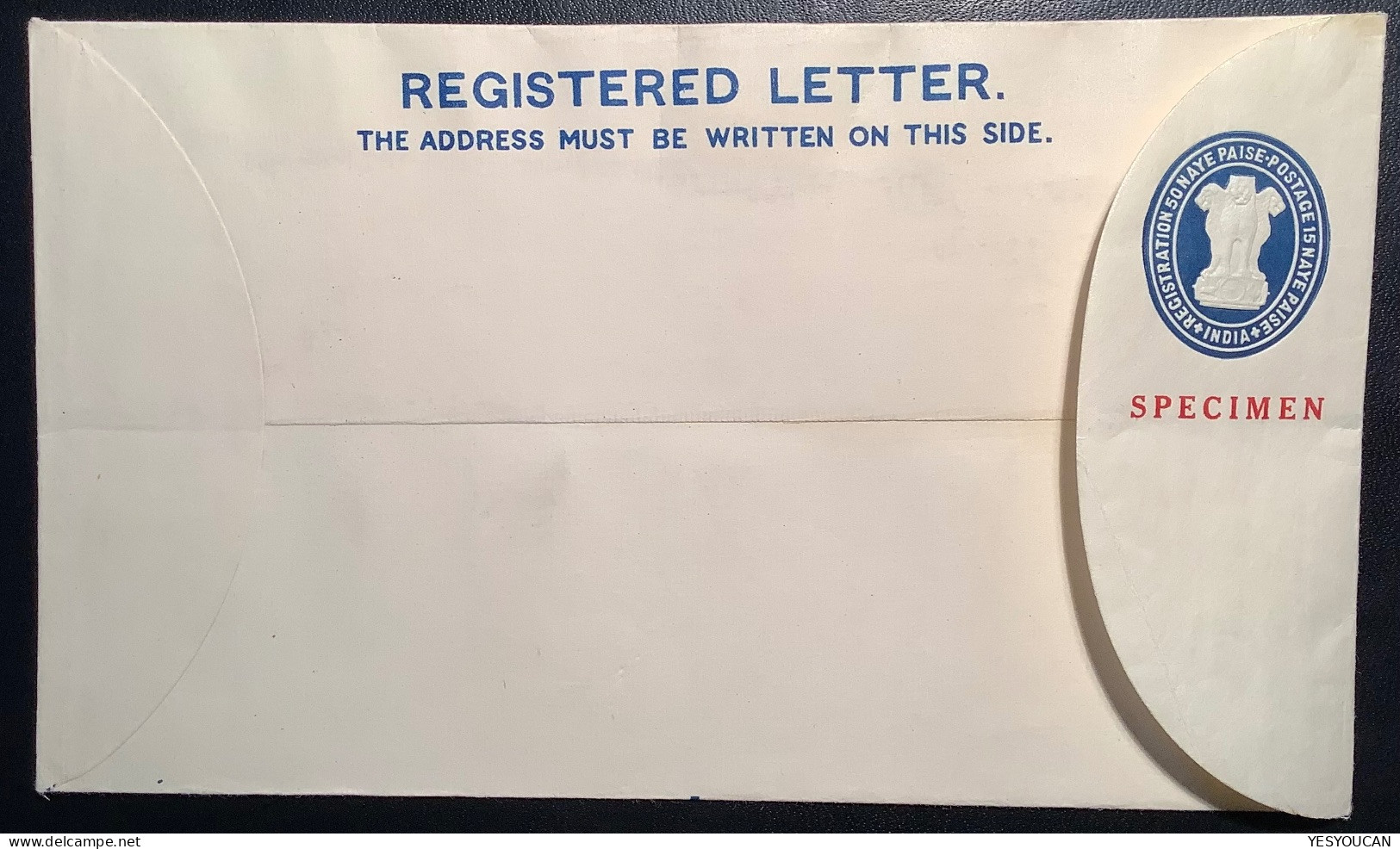 India Rare 1958 SPECIMEN Registered Letter Postal Stationery Envelope, VF Mint - Buste