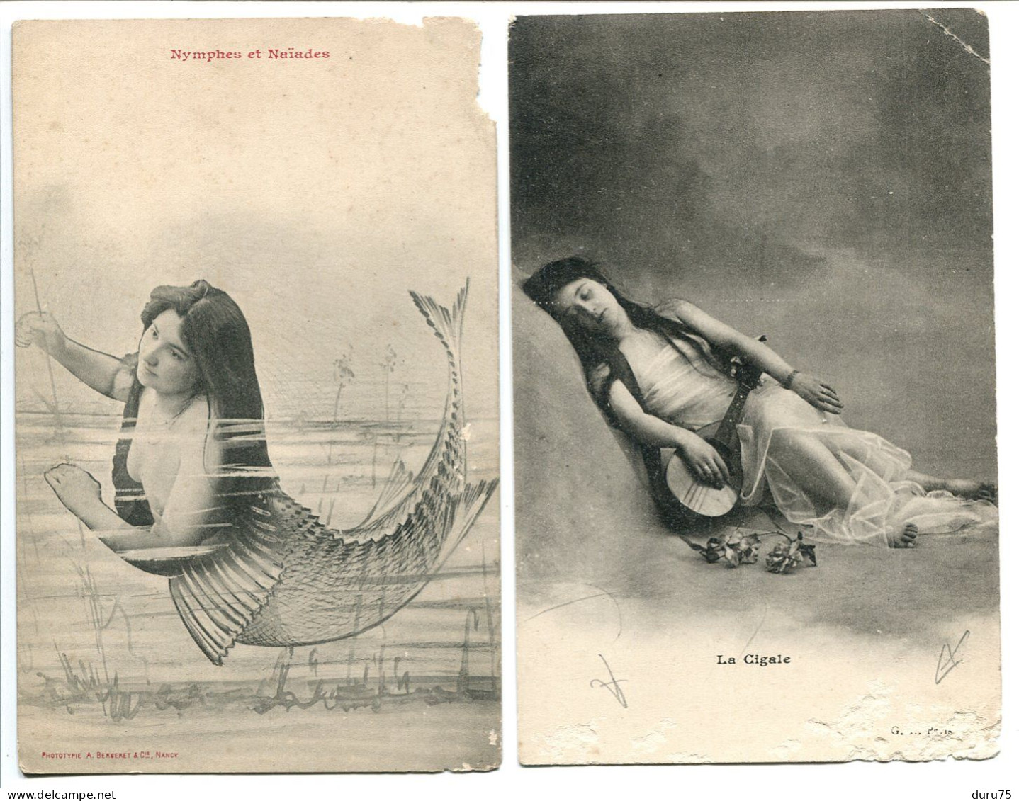 LOT 2 Pionnières Médiocres * Nymphes Et Naïades (surréalisme Femme Sirène) Et La Cigale (femme Endormie à La Mandoline) - Frauen