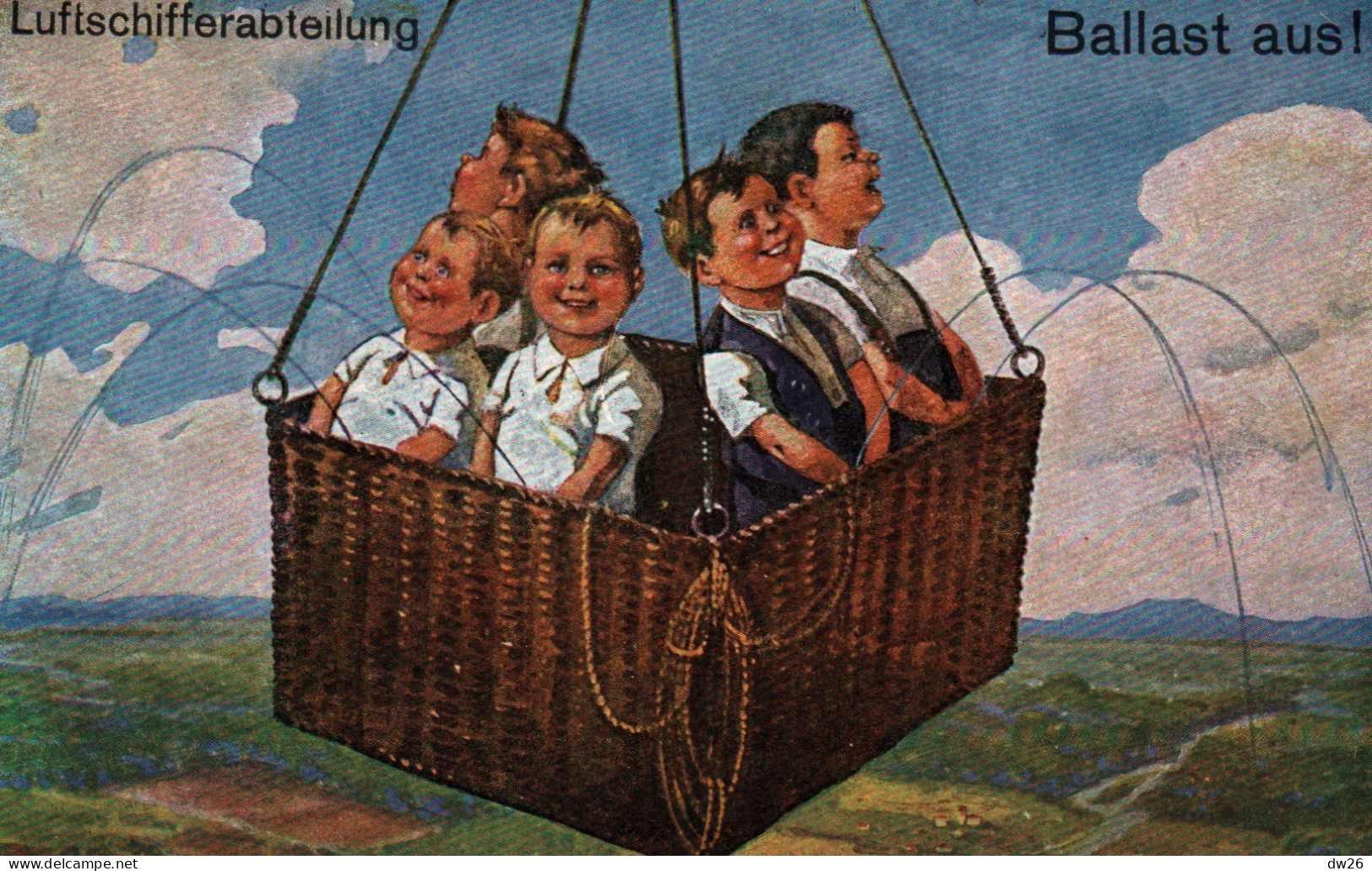 Illustration Non Signée, Luftschifferabteilung Ballast Aus! Garçons Se Soulageant (nacelle De Ballon) Carte Non Circulée - 1900-1949