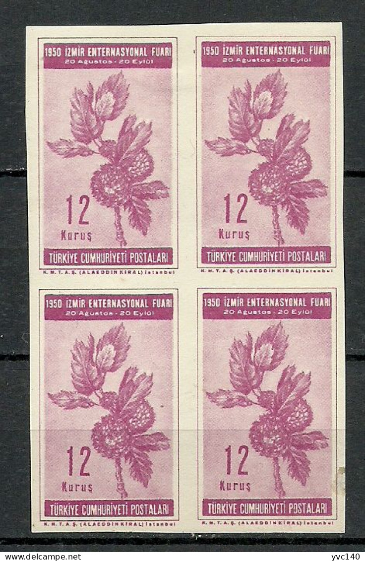 Turkey; 1950 Izmir International Fair 12 K. ERROR "Imperf. Block Of 4" - Unused Stamps