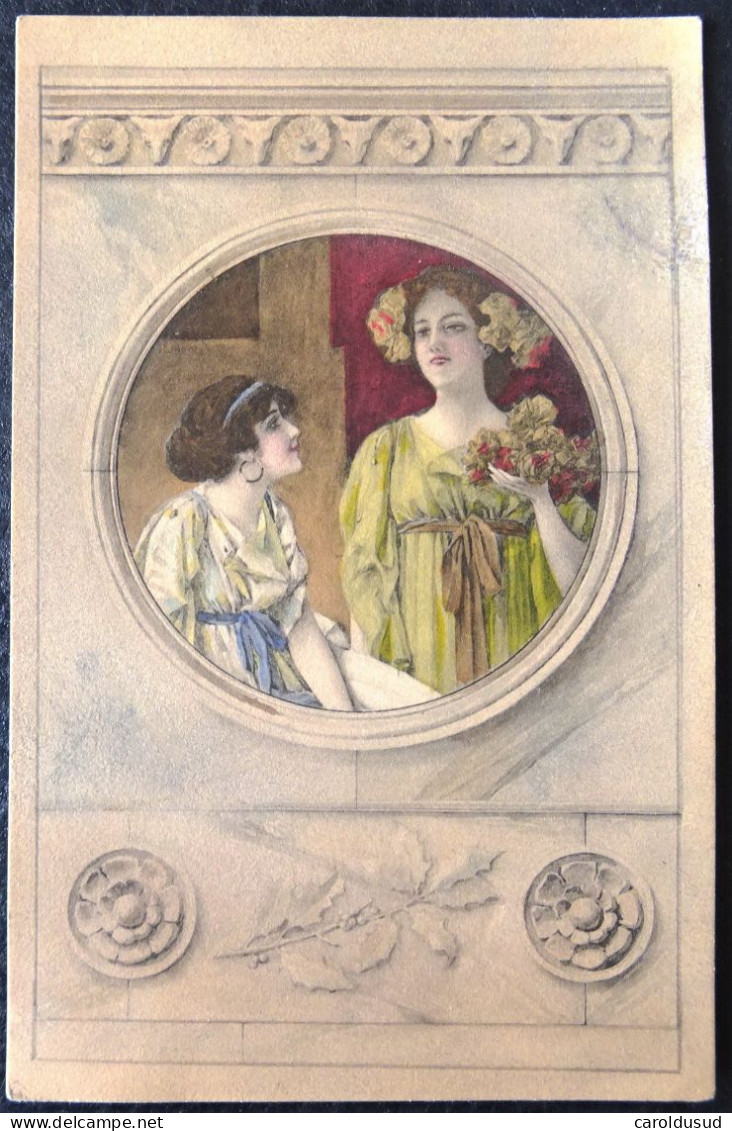 CPA LITHO Aquarelle Art Nouveau Illustrateur R. AUER ZAGREB 171 Duo Femme Femmes Style Grec EN Medaillon Voyage 1907 - Voor 1900