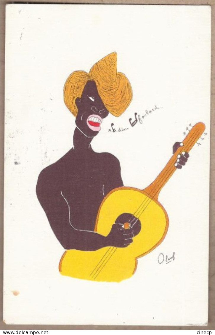 CPSM MARTINIQUE - TB DESSIN ILLUSTRATION CHANTEUR A LA GUITARE " Adieu Foulard " MUSIQUE Signé OLANF - Autres & Non Classés