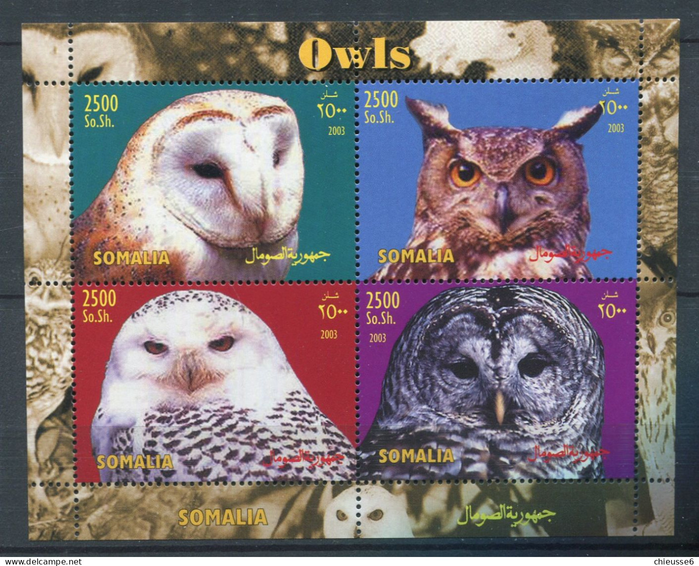 (lot 15) Somalie ** - Feuillet - Têtes D'oiseaux - Owls