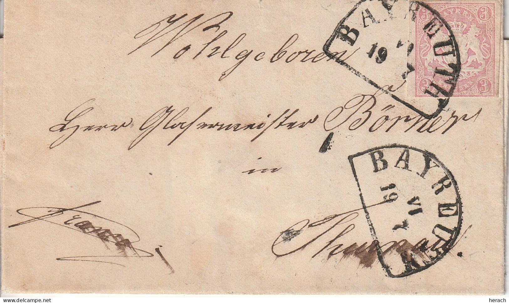 Allemagne Bavière Lettre Avec Correspondance Bayreuth 1869 - Covers & Documents
