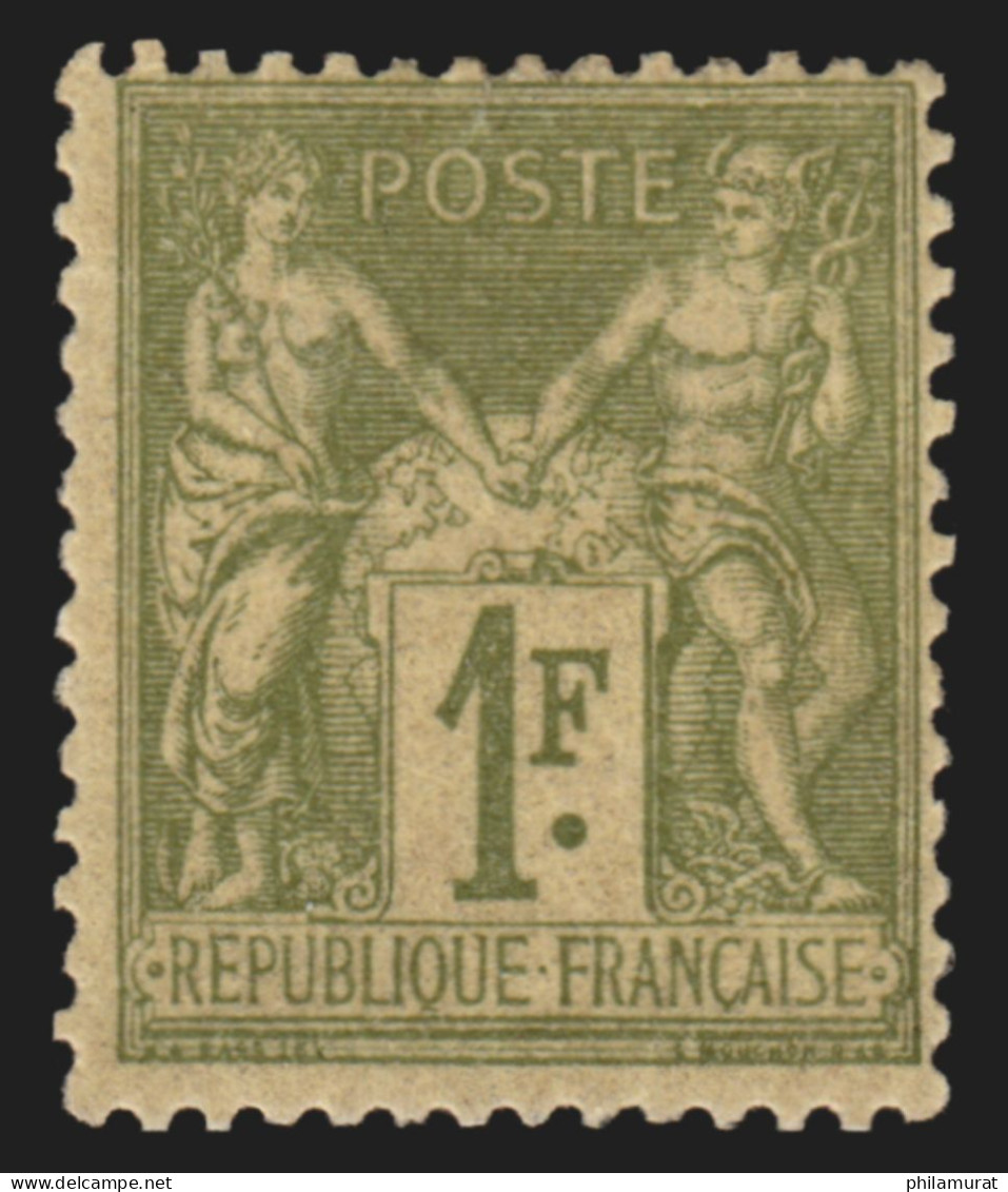 N°82, Sage 1fr. Olive-clair, Type II (N Sous U), Neuf ** Sans Charnière - TB - 1876-1898 Sage (Tipo II)