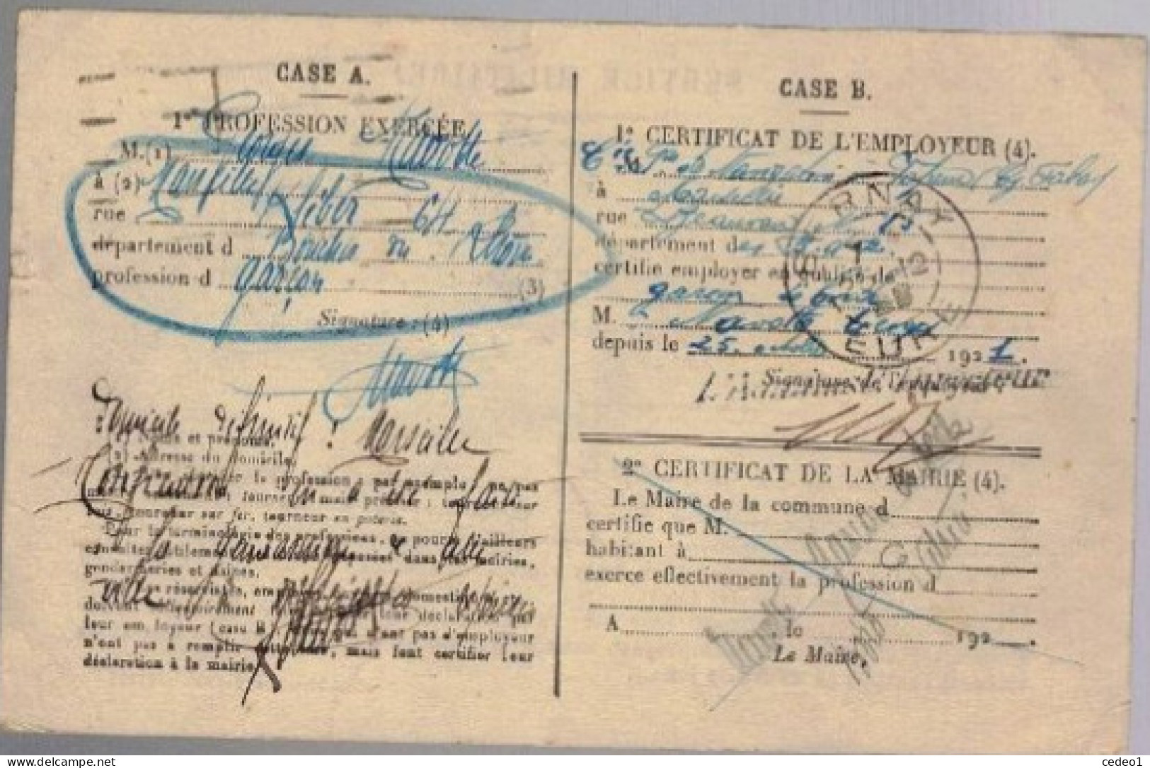 CARTE POUR LE SERVICE MILITAIRE CLASSE 1919  CACHET MARSEILLE   VOIR LES SCANS - Patriotic