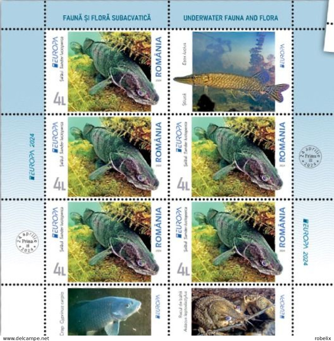 ROMANIA 2024 - Europa CEPT - Underwater Fauna & Flora - Set Of 2 Minisheets Of 5 Stamps + 1 Label + 2 Tabs - 2024