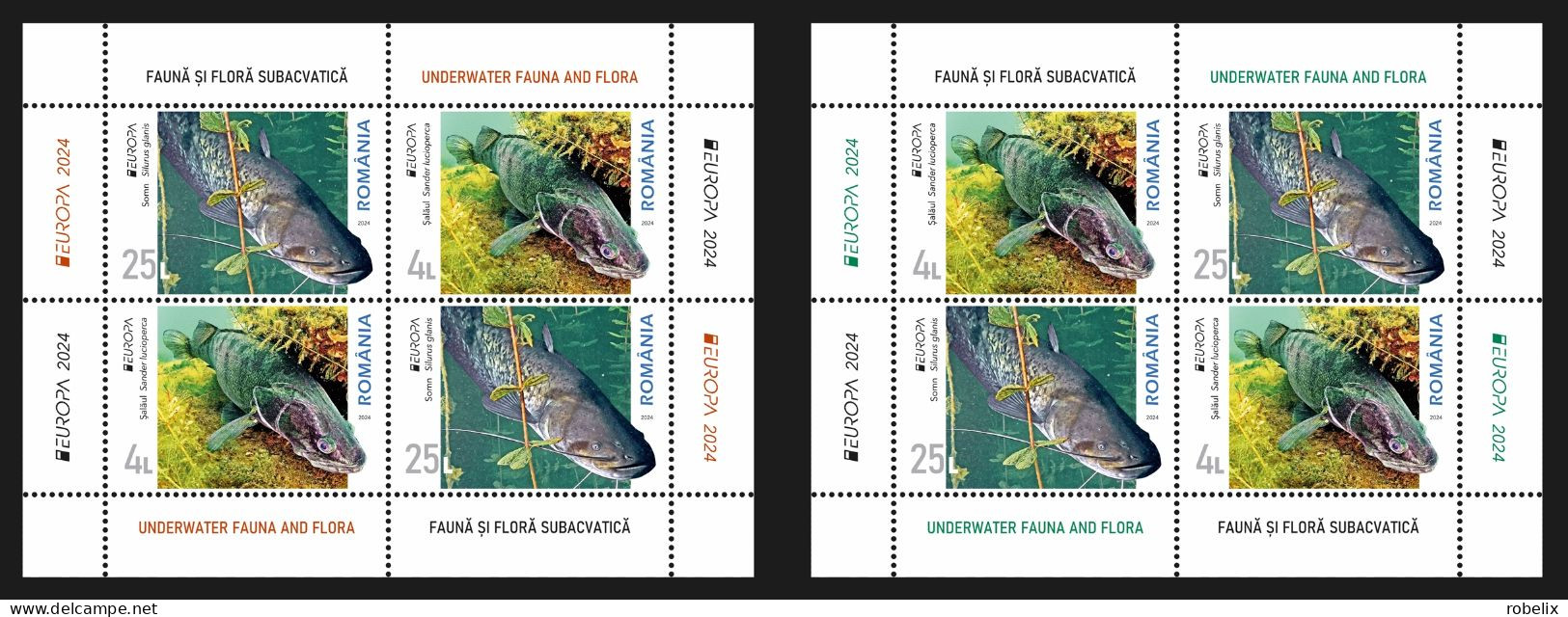 ROMANIA 2024 - Europa CEPT - Underwater Fauna & Flora - 2 S/S - Blocks Of 4 Stamps (2 Sets) Model 1 + 2  MNH** - 2024