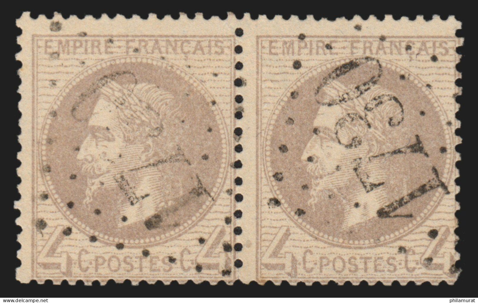 N°27A Paire, 4c Gris, Type I, Oblitéré GC 1730 GUERANDE Indice 4 - TB - 1863-1870 Napoléon III. Laure