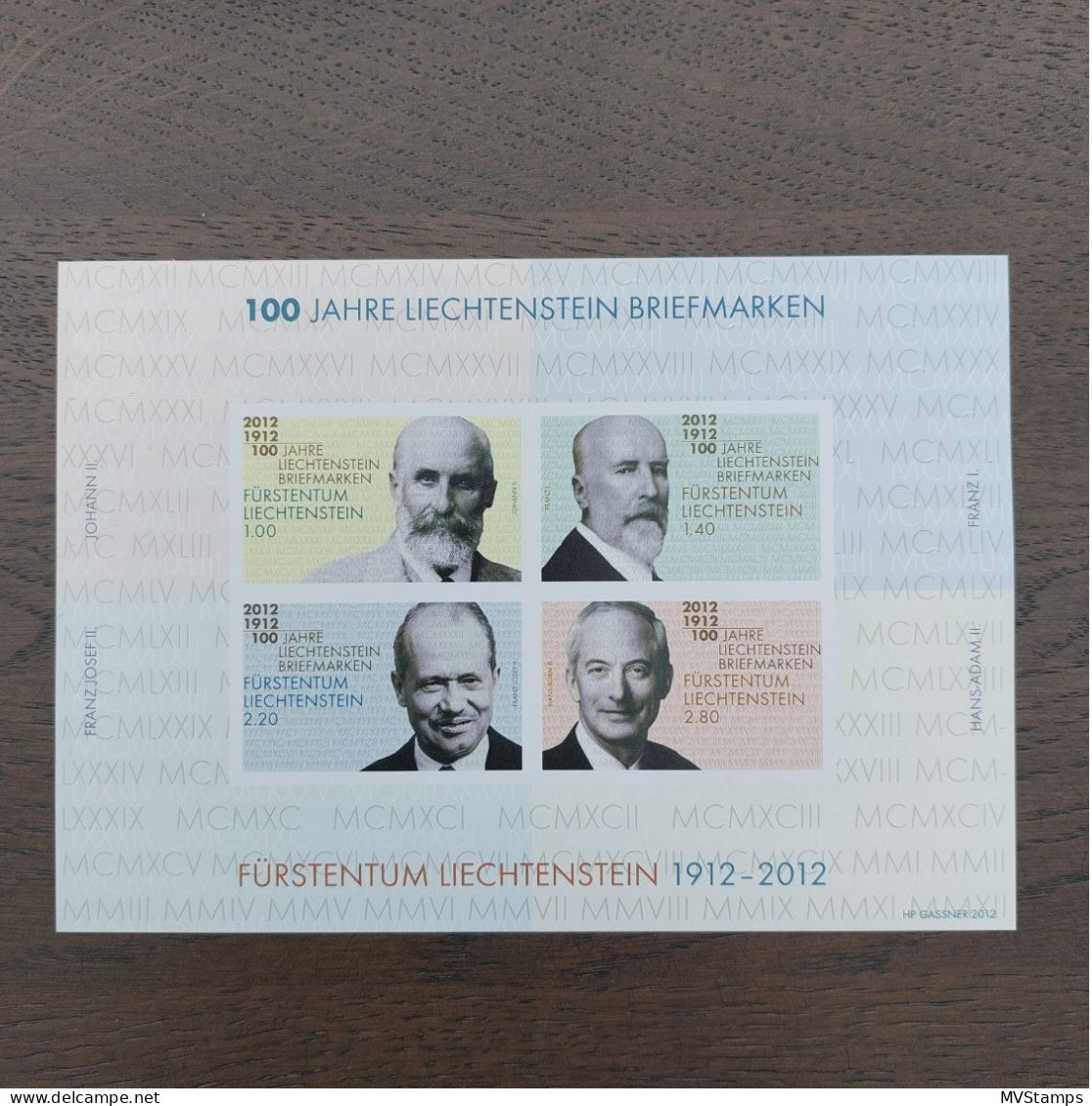 Liechtenstein 2012 Imperved Sheet 100 Year Stamps (Michel Block 21) MNH - Nuevos