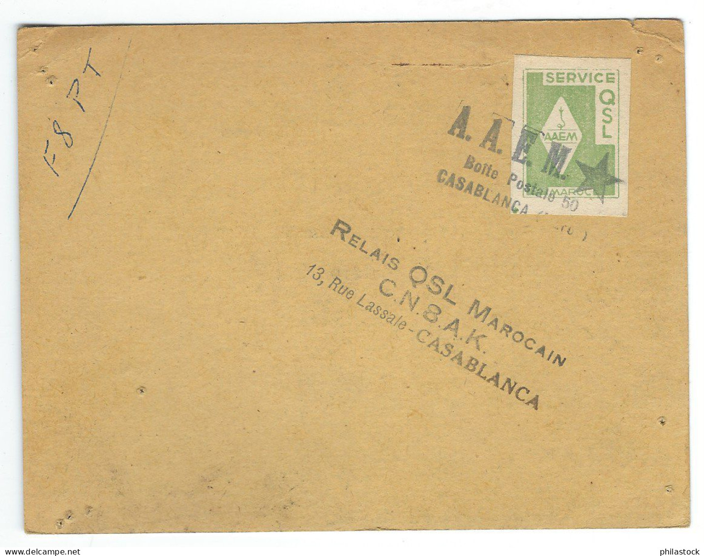 MAROC 1951 Carte Service QSL Avec Vignette Postale (relais Bande Radio) - Lettres & Documents