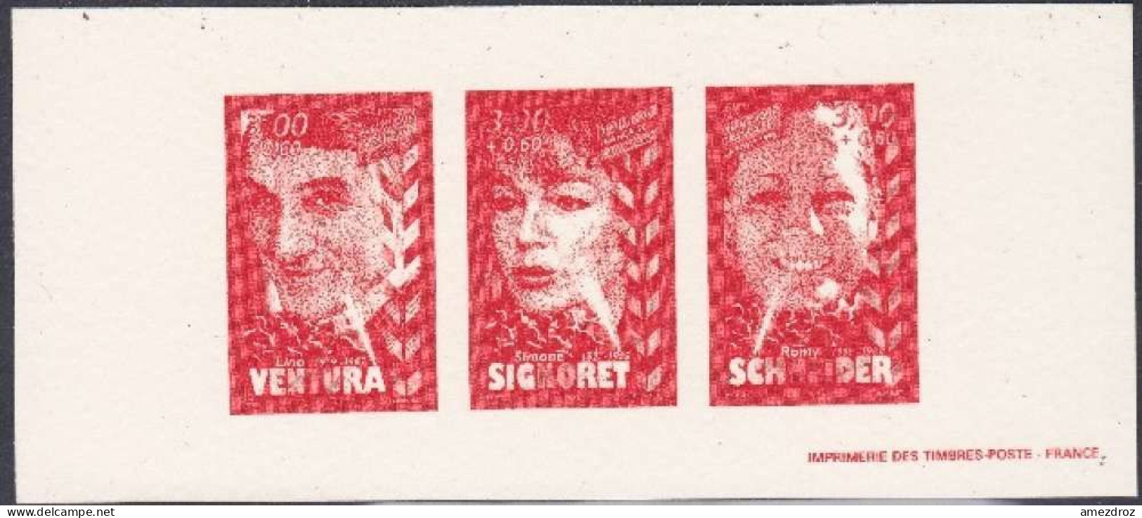 France Gravure Lino Ventura - Simone Signoret - Romy Schneider (3) - Documentos Del Correo