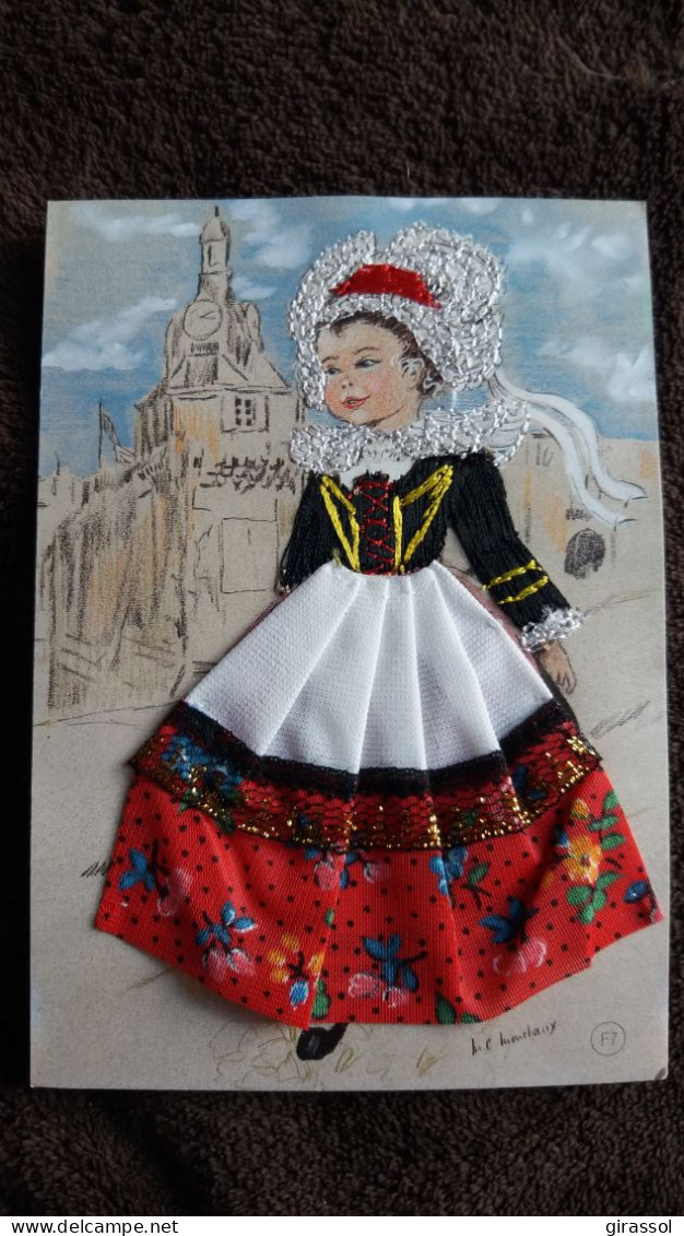 CPM BRODEE FOKLORE FOLKLORIQUE FILLETTE ENFANT CONCARNEAU VILLE CLOSE ?  BRETAGNE DESSIN MONCHAUX F 7 ED JACK - Embroidered