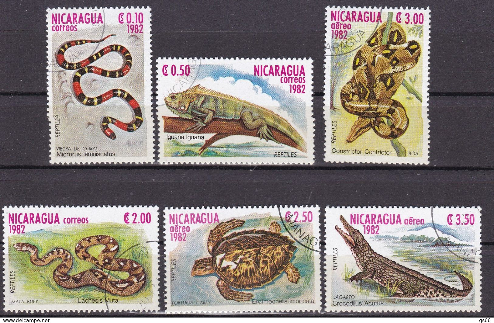 Nicaragua, 1982, 2335/41, Used Oo ,  Reptilien. - Nicaragua