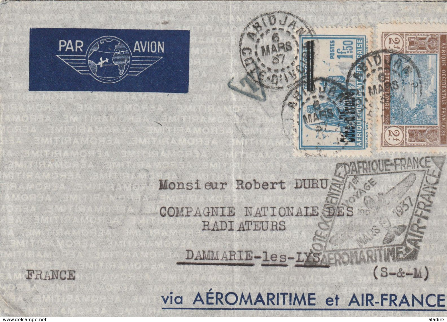 1937 - 1978 - COTE D'IVOIRE  - Lot De 3 Enveloppes Dont 1 Aéromaritime Et 1 De Fortune (réussie Et Colorée !) - Cartas & Documentos