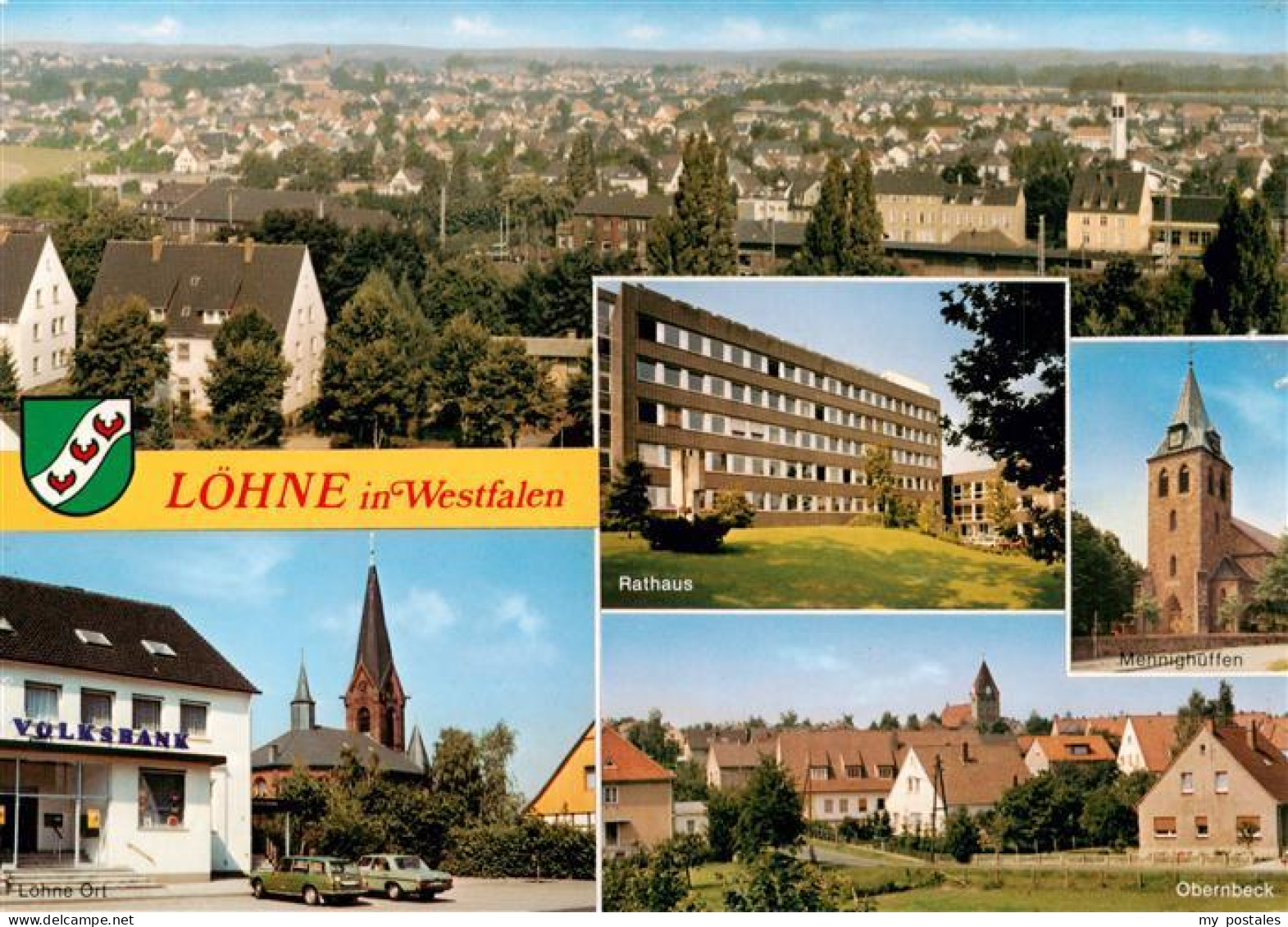 73888168 Loehne Detmold Stadtpanorama Rathaus Mennighueffen Ortsmotiv Volksbank  - Herford
