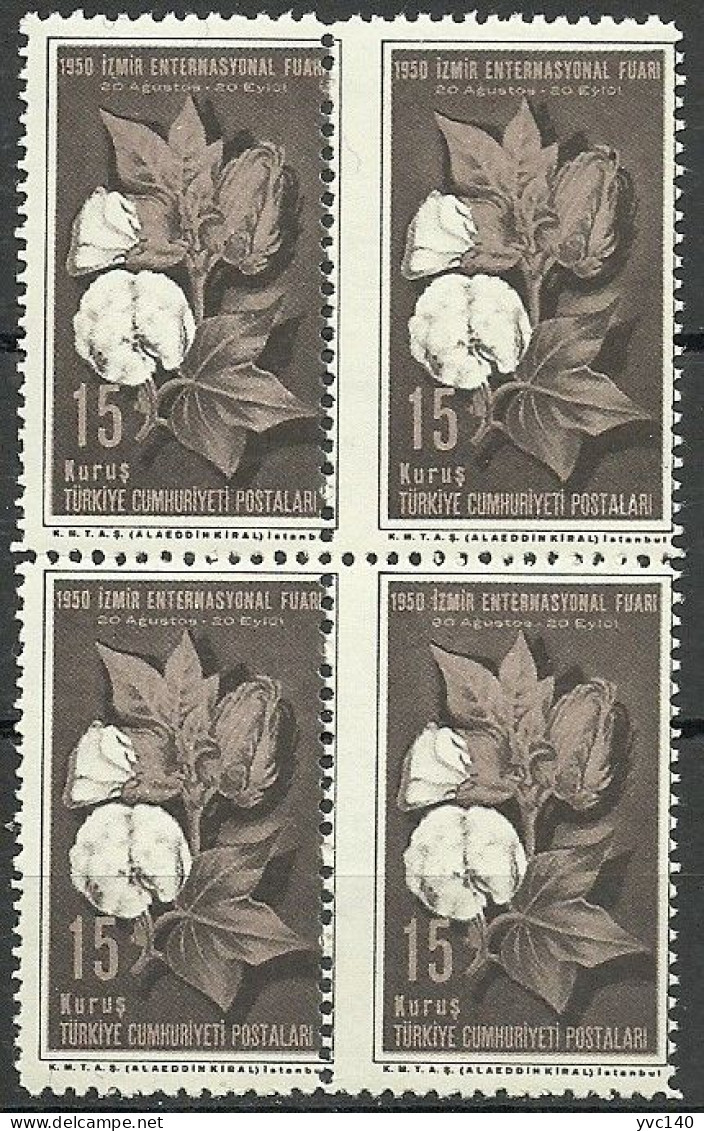 Turkey; 1950 Izmir International Fair 15 K. ERROR "Shifted Perf." (Block Of 4) - Unused Stamps