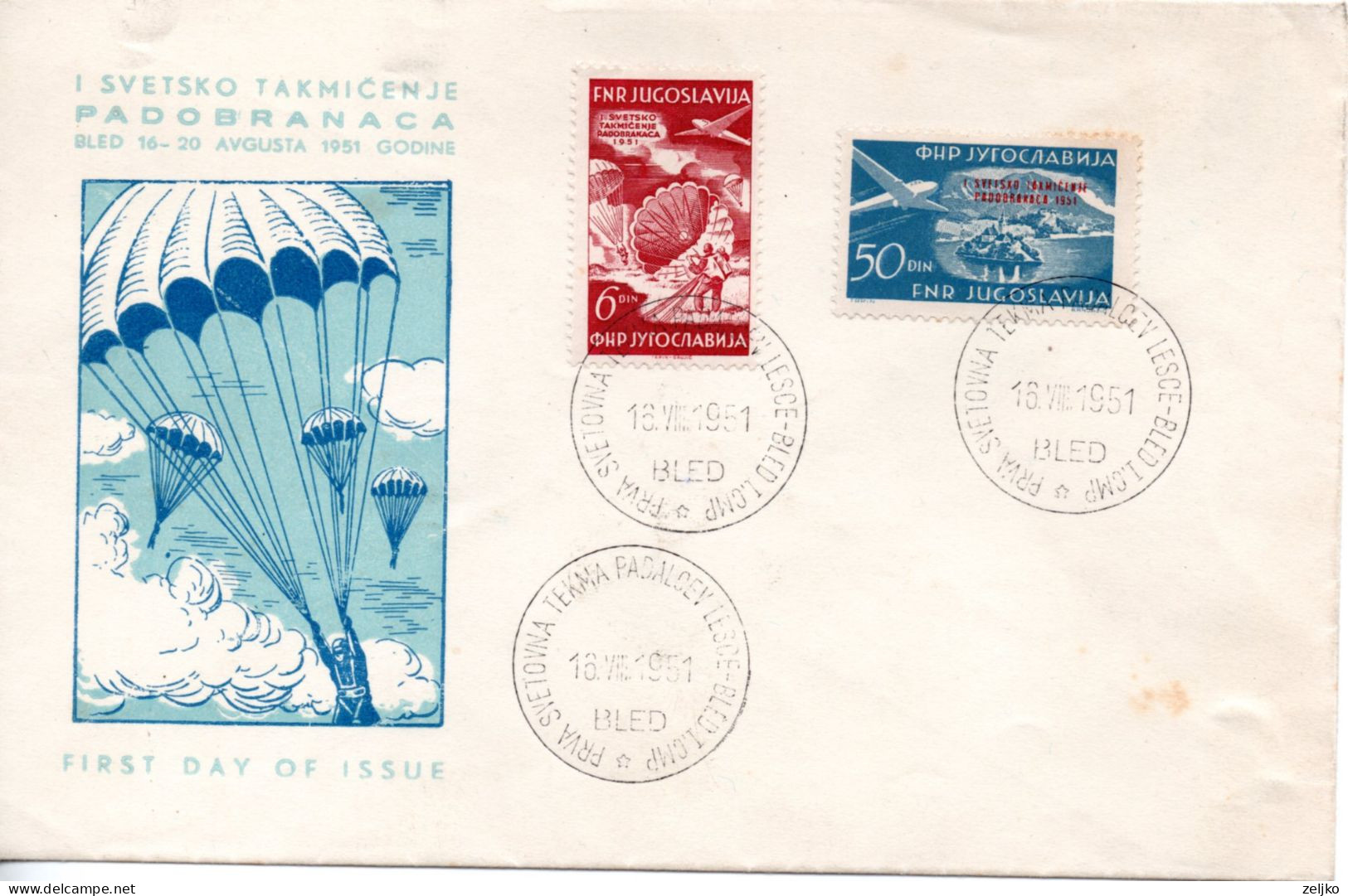 Yugoslavia, 1st World Parachuting  Competition, Bled 1951 - Storia Postale