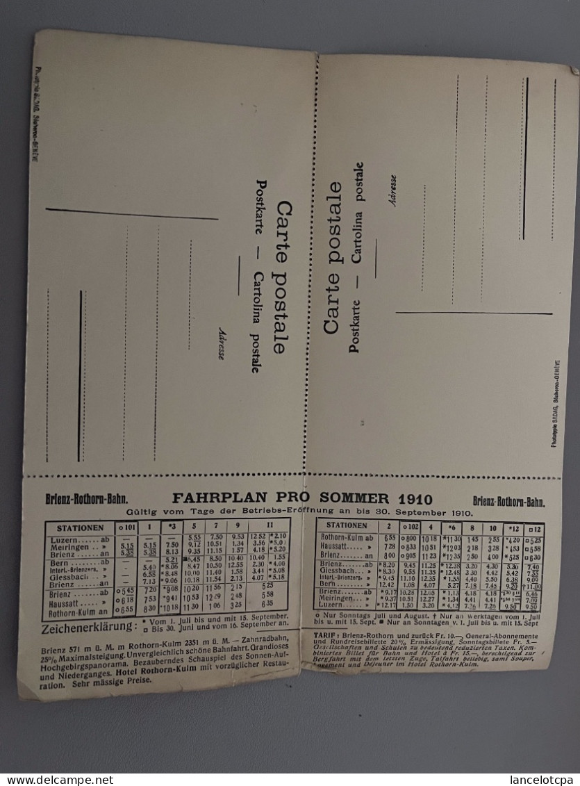 BLOC DEUX CARTES POSTALES / BRIENZ ROTHORN BAHN - AVEC HORAIRES DES TRAINS 1910 - Brienz