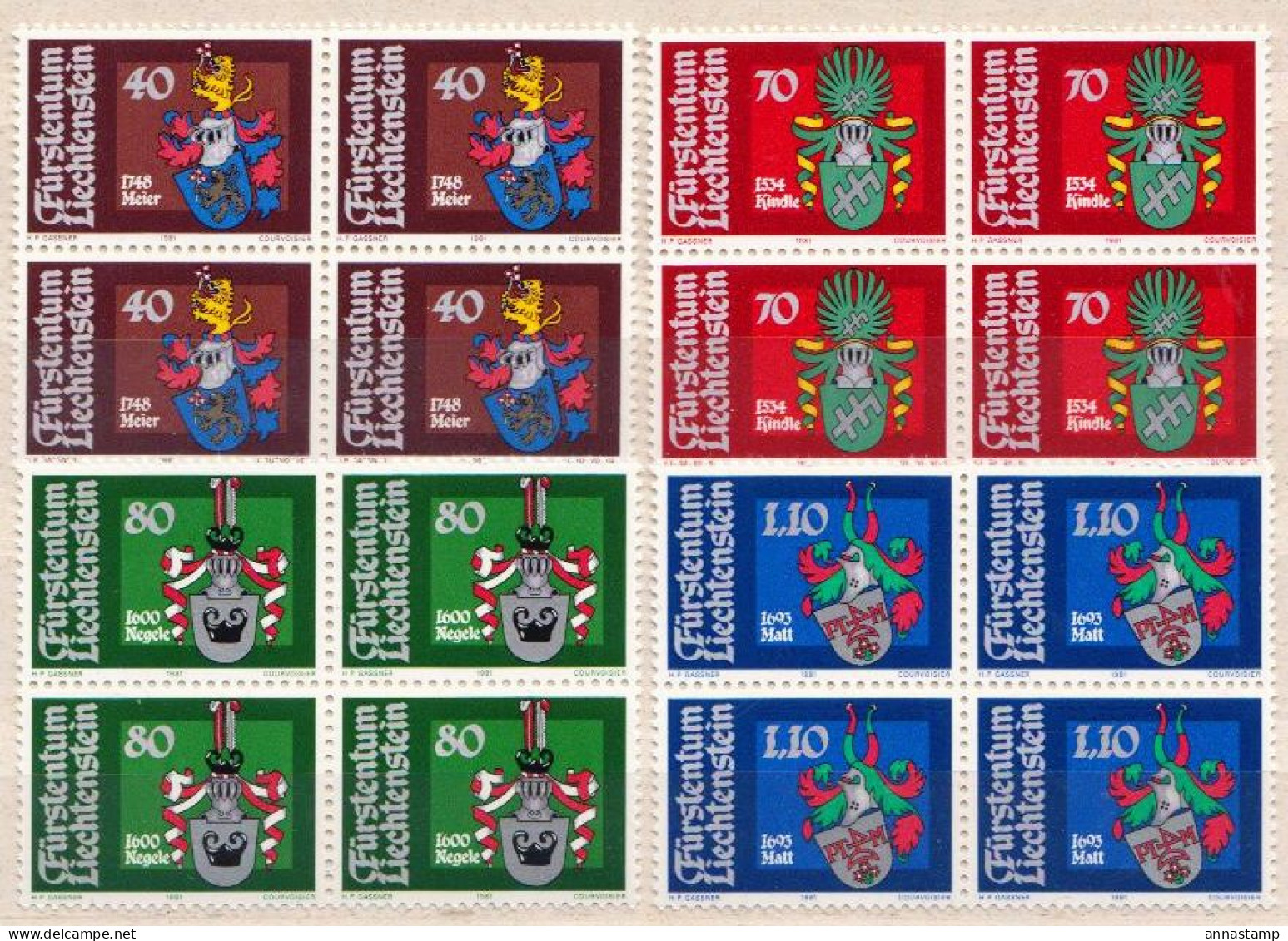 Liechtenstein MNH Set In Blocks Of 4 Stamps - Timbres