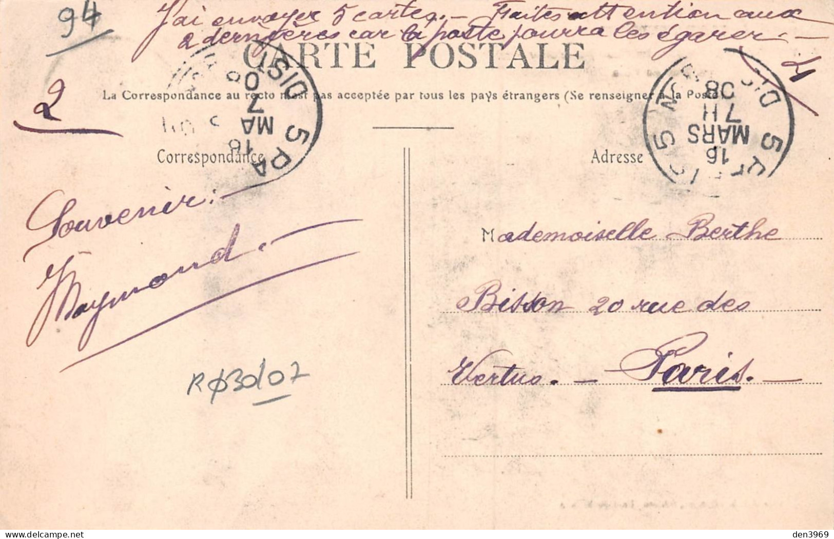 Martinique - FORT De FRANCE, La Place Schoelcher Un Jour De Fête - Voyagé 1908 (2 Scans) Bisson 20 R Des Vertus Paris 3e - Fort De France