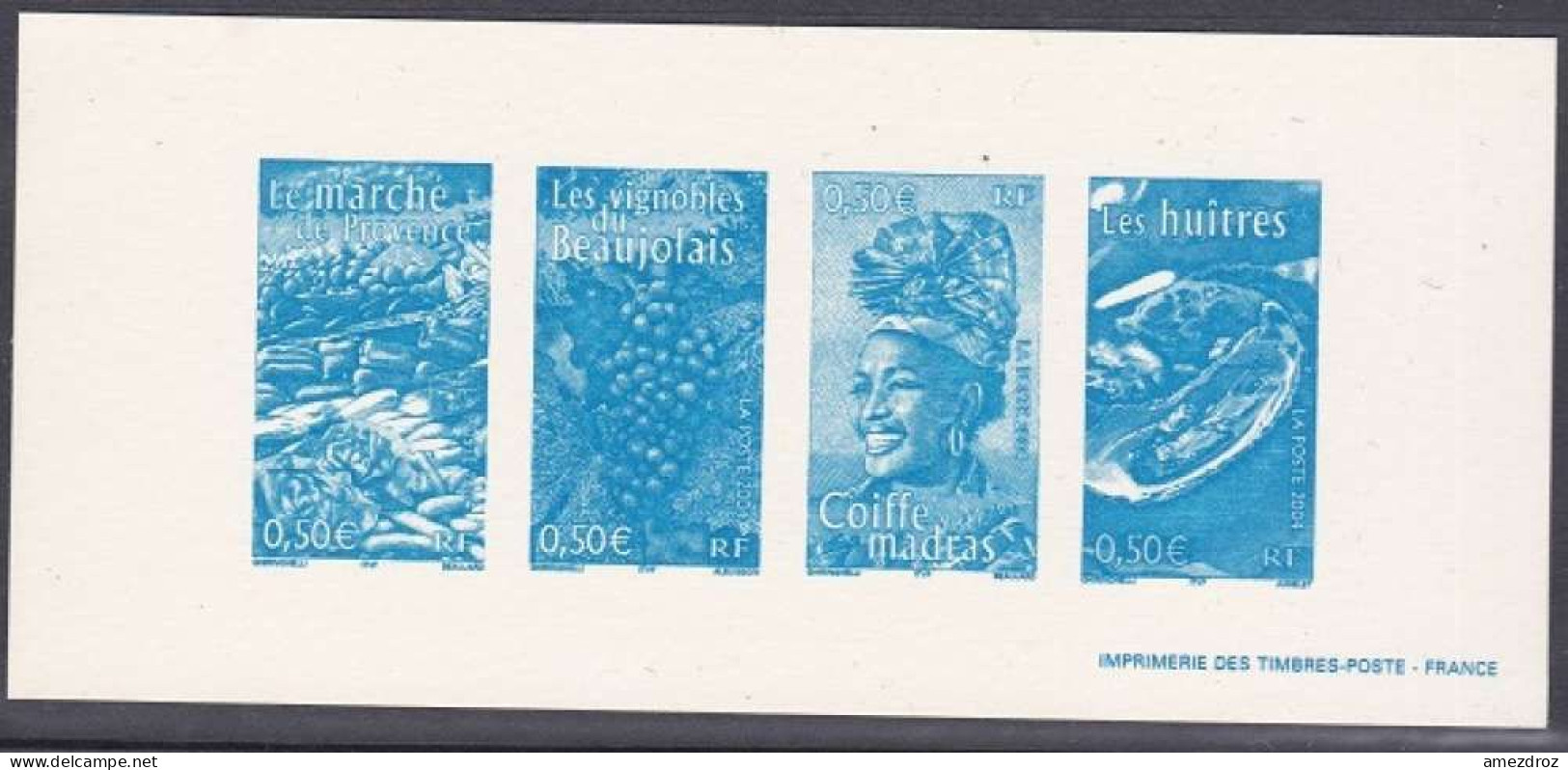 France Gravure Officielle - Marché - Vignoble - Coiffe Madras - Huîtres (4) - Postdokumente