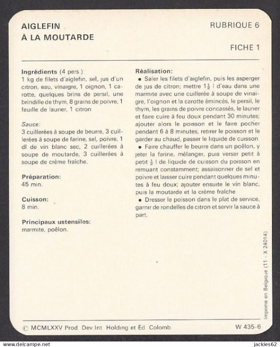 130095/ Aiglefin à La Moutarde, Ed Colomb, Rubrique 6, Fiche 1 - Ricette Culinarie