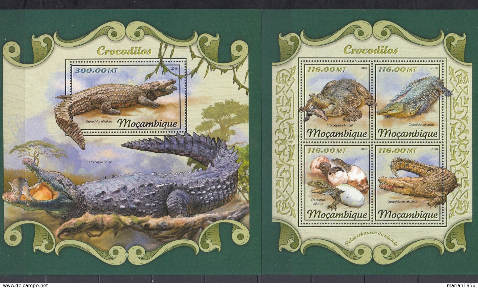 Mozambique 2018 - CROCODILES - BL + BF  - MNH - Michel 42 Eur. - Otros & Sin Clasificación