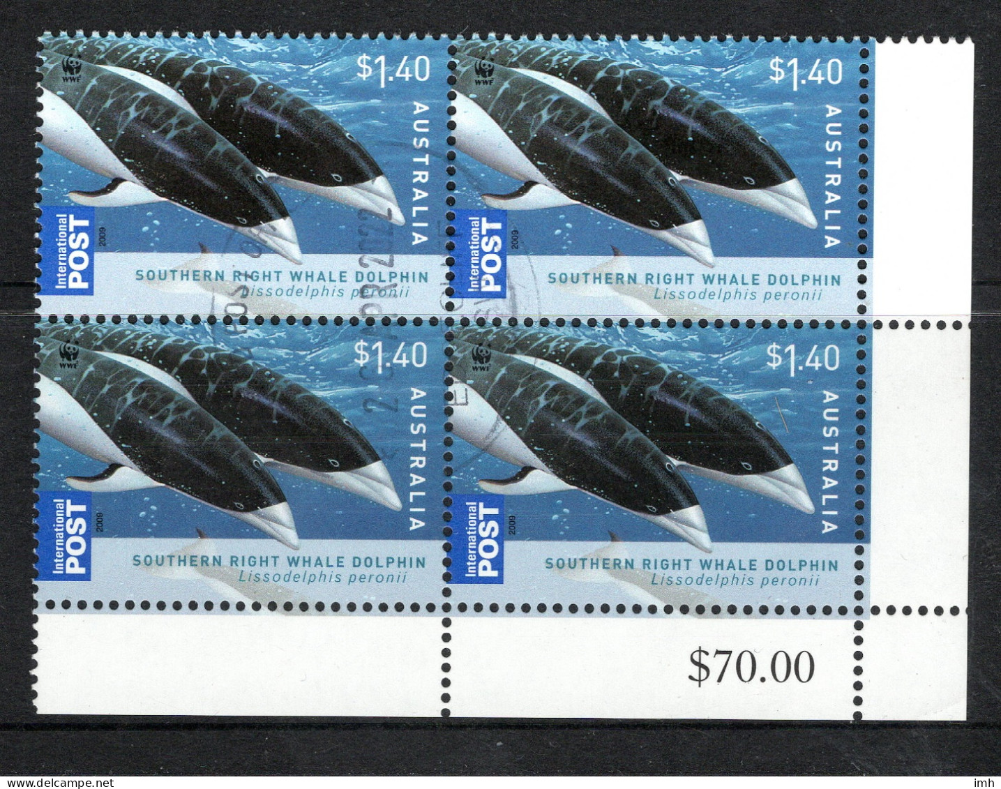 2009 Australia  Dolphins Of The Australian Coastline.  $1.40 Value In A Block Of Four,     Fine Used - Gebruikt