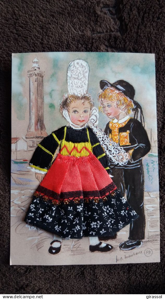 CPM BRODEE FOKLORE FOLKLORIQUE ENFANTS GARCON FILLE PHARE  BRETAGNE DESSIN MONCHAUX F 9 ED JACK - Bordados