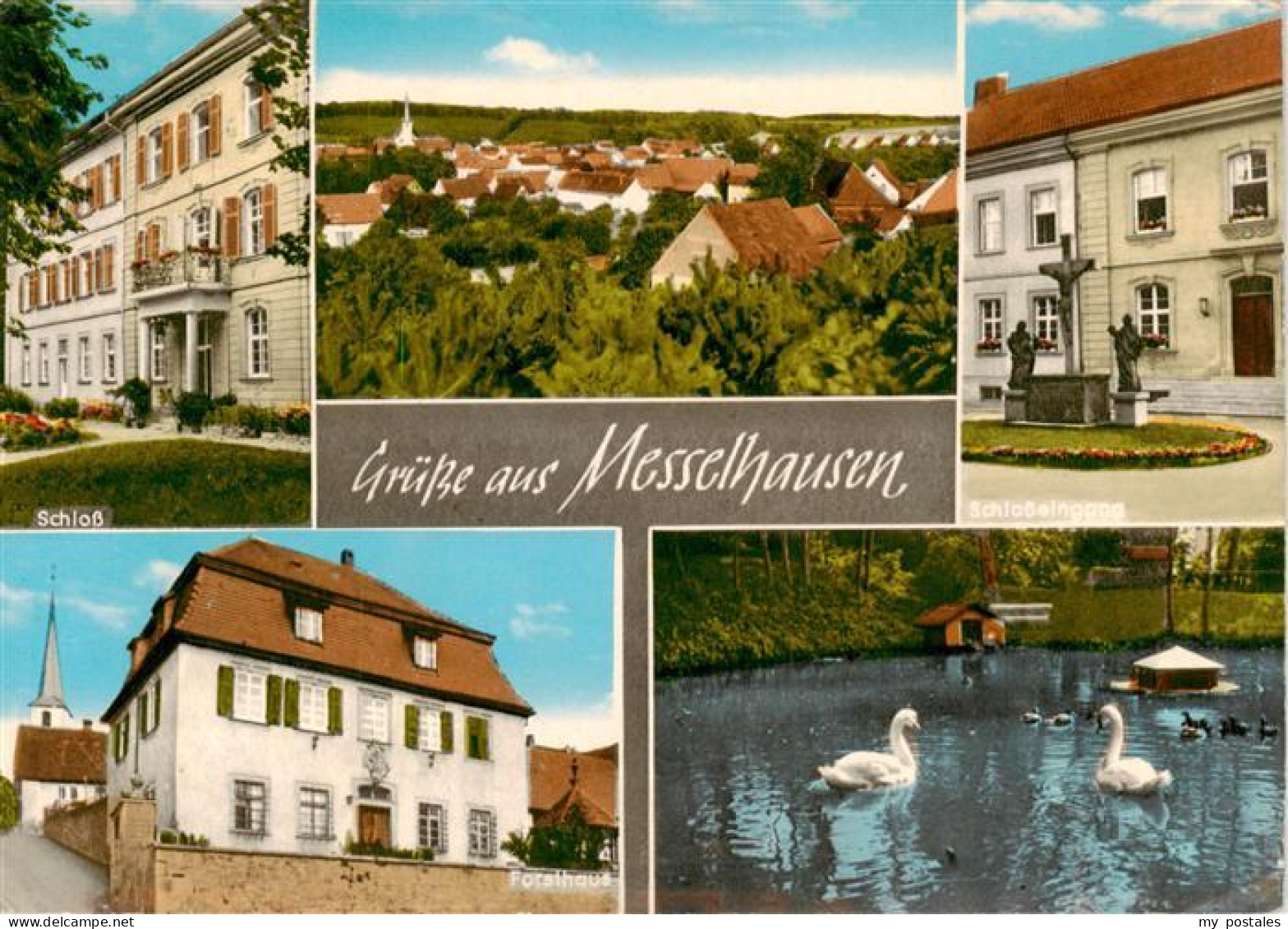 73887864 Messelhausen Schloss Panorama Schlosseingang Forsthaus Schwanenteich Me - Other & Unclassified