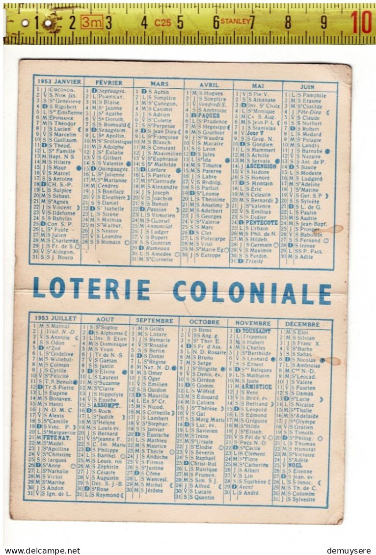 0404 25 - KL 5308 LOTERIE COLONIALE CALENDRIER 1953 - Klein Formaat: 1941-60