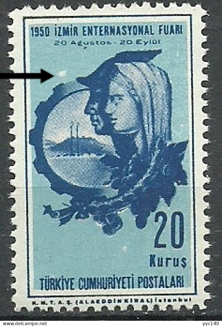 Turkey; 1950 Izmir International Fair 20 K. "Printing Stain" - Ungebraucht