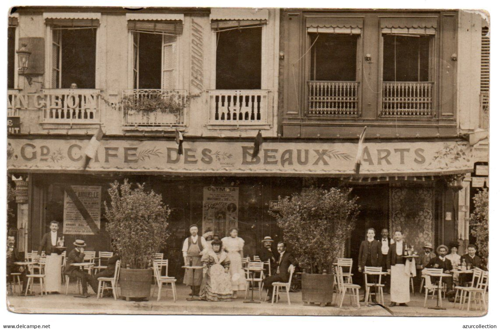 Devanture " Grand Café Des Beaux Arts ". Carte Photo Animée Non Située - Cafes